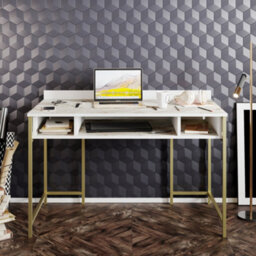 Decorotika Tumata Writing Desk Study Desk White Marble Effect And Gold - thumbnail 4
