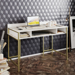 Decorotika Tumata Writing Desk Study Desk White Marble Effect And Gold - thumbnail 1