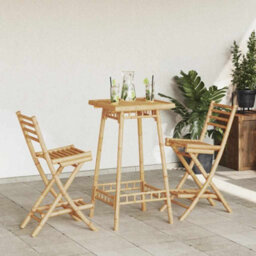 Walplus Outdoor Bar Stools With Footrests 2 Pcs Foldable Bamboo - thumbnail 1