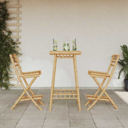 Walplus Outdoor Bar Stools With Footrests 2 Pcs Foldable Bamboo - thumbnail 3
