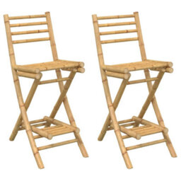 Walplus Outdoor Bar Stools With Footrests 2 Pcs Foldable Bamboo - thumbnail 2