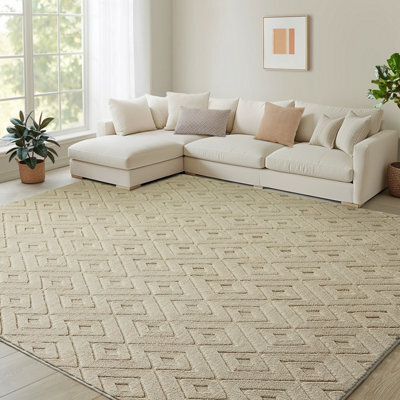 Bedlooms Beige High Low Pile Rug 200X290Cm, Soft Thick Piles,  Zig Zag Pattern, Modern Area Rugs And Living Room Rug - image 1