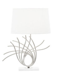 Orsina Brushed Chrome Spoke Table Lamp, Sculptural Chrome Base With White Linen Shade, Modern Decorative Table Light - thumbnail 4