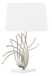 Orsina Brushed Chrome Spoke Table Lamp, Sculptural Chrome Base With White Linen Shade, Modern Decorative Table Light - thumbnail 3