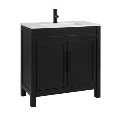 Homestylestore 810mm Black Grey Floorstanding Bathroom Vanity Unit And Black T Bar Handles - image 1