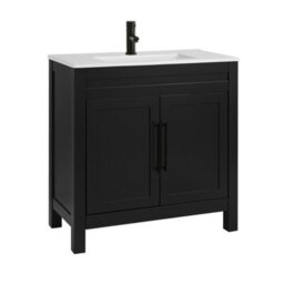 Homestylestore 810mm Black Grey Floorstanding Bathroom Vanity Unit And Black T Bar Handles - thumbnail 1