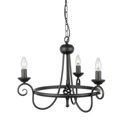 Elegant 3 Bulb Black Chandelier With Medieval Design And Led E14 Bulbs