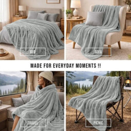 Moonlight Bedding Fleece Blanket Soft Throw Lightweight All Season Sofa, Bed & Travel Blanket Super King (Silver, 230X270Cm) - thumbnail 4