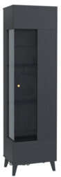 Furneo Grey Display Cabinet Storage Modern Glass Cupboard High Gloss & Matt Azzurro 12G White Led Lights - thumbnail 5