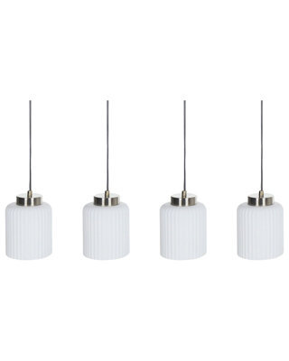 Wyld And Coco Luminalux Industrial Pendant Lamp Black And Brass With Four White Glass Shades For Dining And Living Rooms - image 1