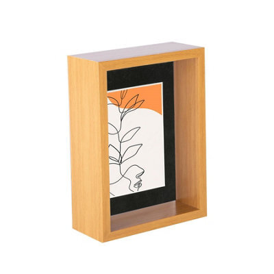 "Nicola Spring 5 X 7"" Deep Photo Frame - Light Wood/black Mount - 3D Deep Box Picture Frame Display Case (20 X 15Cm)" - image 1