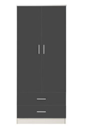 Reflect 2 Door 2 Drawer Combi Plain Wardrobe - Grey Gloss & Matt White - Hanging Rails, Drawers & Shelf - H: 180Cm X W: 76Cm - thumbnail 1