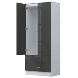 Reflect 2 Door 2 Drawer Combi Plain Wardrobe - Grey Gloss & Matt White - Hanging Rails, Drawers & Shelf - H: 180Cm X W: 76Cm - thumbnail 6