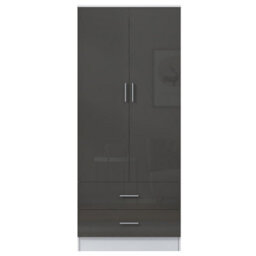 Reflect 2 Door 2 Drawer Combi Plain Wardrobe - Grey Gloss & Matt White - Hanging Rails, Drawers & Shelf - H: 180Cm X W: 76Cm - thumbnail 7