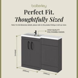 Balterley Left-Hand Bathroom Vanity And Wc Unit Combination With Basin - 1100mm - Gloss Grey With Black Handles - thumbnail 5
