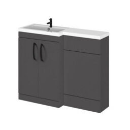 Balterley Left-Hand Bathroom Vanity And Wc Unit Combination With Basin - 1100mm - Gloss Grey With Black Handles - thumbnail 1