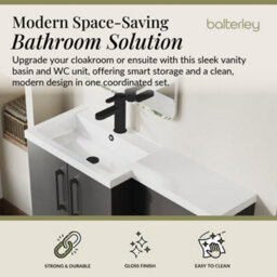 Balterley Left-Hand Bathroom Vanity And Wc Unit Combination With Basin - 1100mm - Gloss Grey With Black Handles - thumbnail 2
