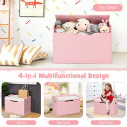 Costway Wooden Toy Box Lift-Top Storage Chest Seating Bench - thumbnail 3