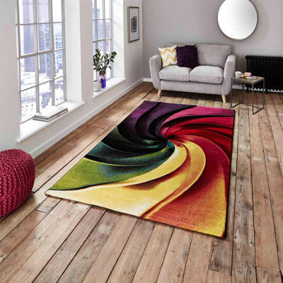 Multi-Coloured Funky Modern Easy To Clean Absatrct Rug For Dining Room-80Cm X 150Cm - image 1