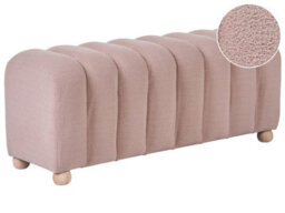 Wyld And Coco Beige Boucle Bed Bench With Round Rubberwood Legs, Compact Modern Pouffe Ottoman (W111 X D40 X H45Cm) - thumbnail 3