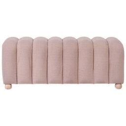 Wyld And Coco Beige Boucle Bed Bench With Round Rubberwood Legs, Compact Modern Pouffe Ottoman (W111 X D40 X H45Cm) - thumbnail 1