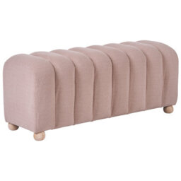 Wyld And Coco Beige Boucle Bed Bench With Round Rubberwood Legs, Compact Modern Pouffe Ottoman (W111 X D40 X H45Cm) - thumbnail 5