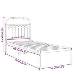 Berkfield Metal Bed Frame Without Mattress With Headboard Black 75X190Cm - thumbnail 8