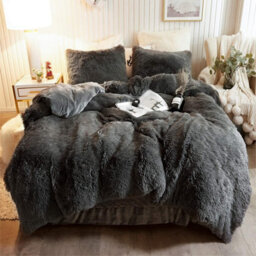 Groundlevel Grey Faux Fur Soft Duvet Cover Set - thumbnail 2