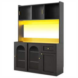 Abrihome Tall Display Cabinet With Adjustable Shelves & Led Lighting, 120X35X167Cm, In White/black - thumbnail 6