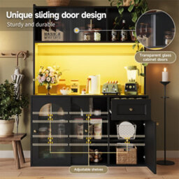Abrihome Tall Display Cabinet With Adjustable Shelves & Led Lighting, 120X35X167Cm, In White/black - thumbnail 4