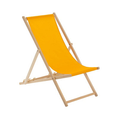 Harbour Housewares Wooden Deck Chair - Traditional Outdoor Folding Reclining Canvas Sun Lounger Chair Seat - Orange - image 1