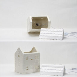 Grey Ceramic House Table Lamp Cosy Decorative Lighting For Bedrooms, Living Rooms & Hallways - thumbnail 2