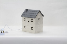Grey Ceramic House Table Lamp Cosy Decorative Lighting For Bedrooms, Living Rooms & Hallways - thumbnail 1