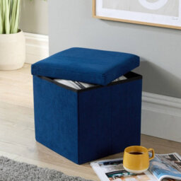 Home Source Square Corduroy Folding Storage Ottoman Blue - thumbnail 2