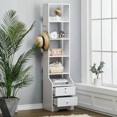5 Open Shelves Side Cabinet Shelf Tall Bed End Table Bedroom Nightstand Wood - image 1