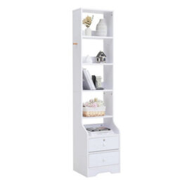 5 Open Shelves Side Cabinet Shelf Tall Bed End Table Bedroom Nightstand Wood - thumbnail 3