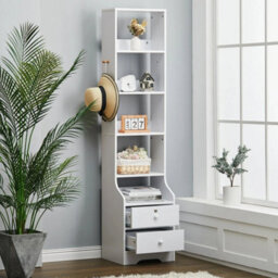5 Open Shelves Side Cabinet Shelf Tall Bed End Table Bedroom Nightstand Wood - thumbnail 1