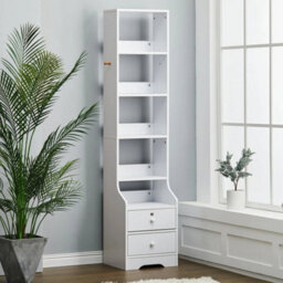 5 Open Shelves Side Cabinet Shelf Tall Bed End Table Bedroom Nightstand Wood - thumbnail 6