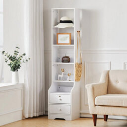 5 Open Shelves Side Cabinet Shelf Tall Bed End Table Bedroom Nightstand Wood - thumbnail 4