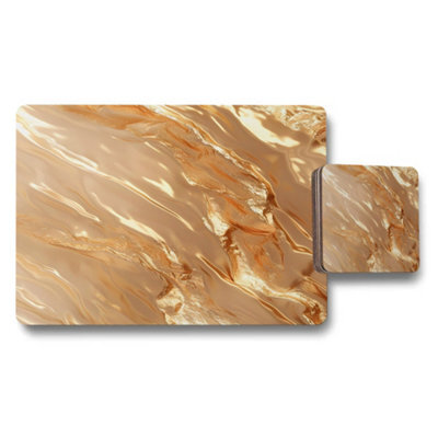 Benjamin Tate Design Gold Marble Placemat And Coaster Set Designer Artwork Wood Backing Exclusive Edition - image 1