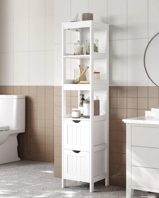 Songmics High Cabinet Bathroom Storage Cabinet With Legs Slim Column With 2 Drawers And 3 Open Compartments, White - image 1