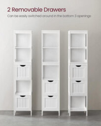 Songmics High Cabinet Bathroom Storage Cabinet With Legs Slim Column With 2 Drawers And 3 Open Compartments, White - thumbnail 3