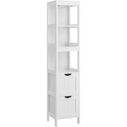 Songmics High Cabinet Bathroom Storage Cabinet With Legs Slim Column With 2 Drawers And 3 Open Compartments, White - thumbnail 2