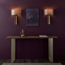 Antique Brass Slotted Wall Light Fitting & Mink Satin Half Shade - Dimmable - thumbnail 5