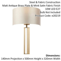 Antique Brass Slotted Wall Light Fitting & Mink Satin Half Shade - Dimmable - thumbnail 2