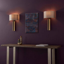 Antique Brass Slotted Wall Light Fitting & Mink Satin Half Shade - Dimmable - thumbnail 4