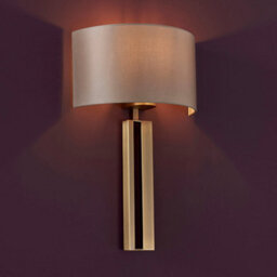 Antique Brass Slotted Wall Light Fitting & Mink Satin Half Shade - Dimmable - thumbnail 3