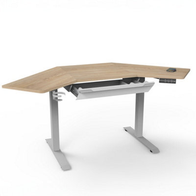 Koble Gino Corner Sit Stand Smart Desk Ash With White Drawer - image 1