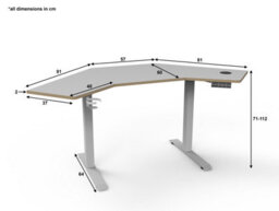 Koble Gino Corner Sit Stand Smart Desk Ash With White Drawer - thumbnail 5