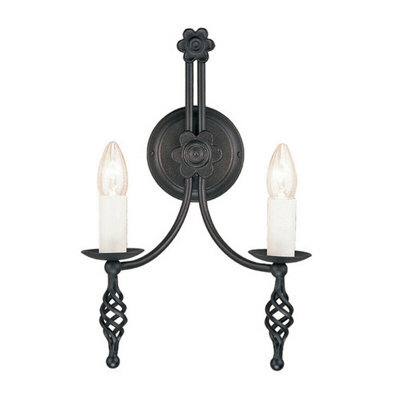 Elegant Twin Wall Light With Handcrafted Flower Design And Black Finish